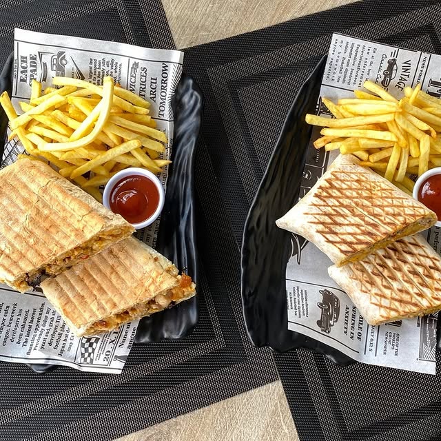 Panini and wrap with golden fries