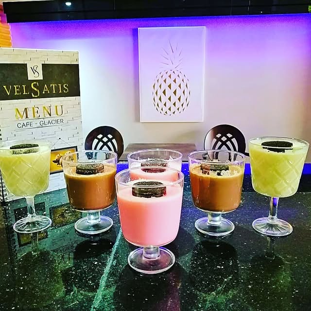 Signature dessert cups in the café